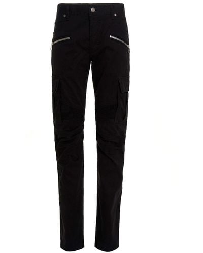 Balmain Faded Cotton Cargo Jeans With Embossed Logo - Black