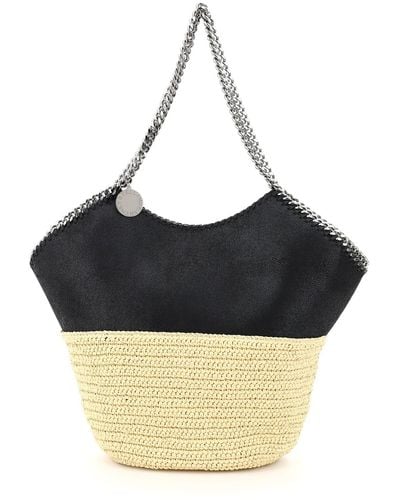 Stella McCartney Large Faux Leather And Raffia Tote With Chain - Black