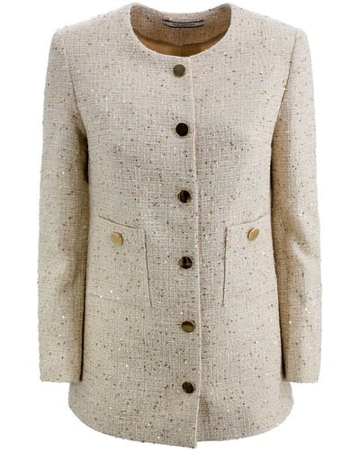 Tagliatore Medium-length Coat With Sequins - White
