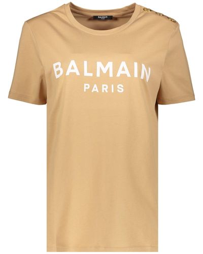 Balmain Logo Print T-Shirt - Natural