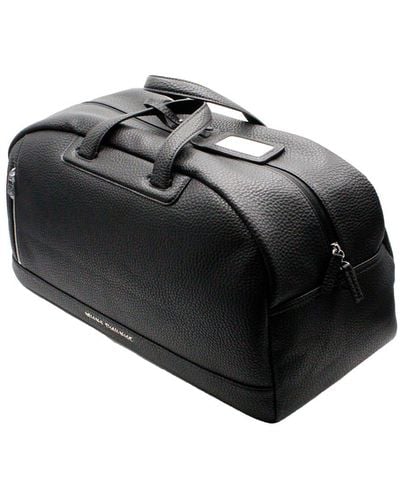 Armani Travel Bag In Soft Textured Ecological Leather With Zip Closure And Shoulder Strap Supplied, Internal And External Pockets - Black