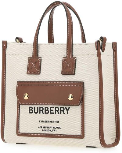 Burberry Two-Tone Canvas And Leather Mini Freya Handbag - Natural