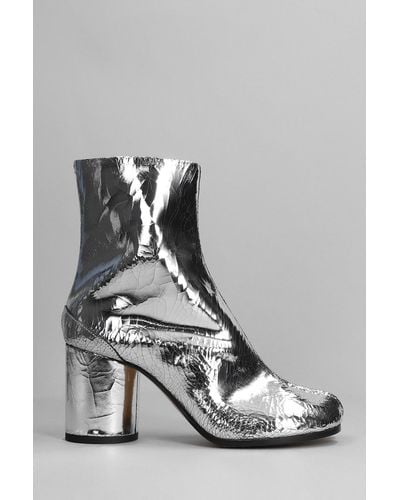 Maison Margiela Tabi High Heels Ankle Boots In Silver Leather - Metallic