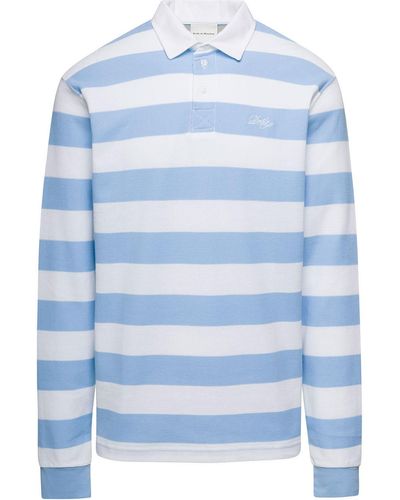 Drole de Monsieur Light And Striped Polo Shirt With Logo Embroidery - Blue