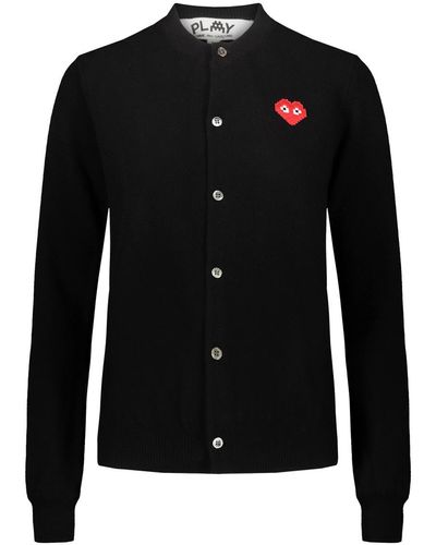 COMME DES GARÇONS PLAY Comme Des Garçons Play Black Cardigan With Red Pixelated Heart Clothing