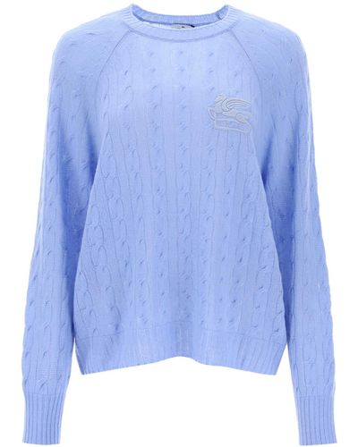 Etro Cashmere Jumper With Pegasus Embroidery - Blue