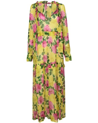 P.A.R.O.S.H. Floral Printed Long Dress - Yellow