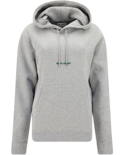 Saint Laurent Embroidered Cotton-blend Jersey Hoodie - Gray