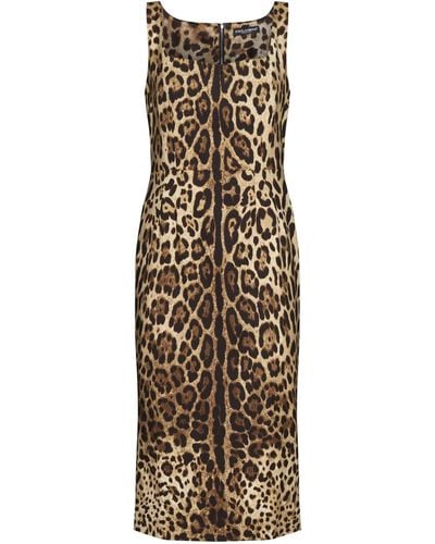 Dolce & Gabbana Animalier Print Silk Midi Dress - Natural