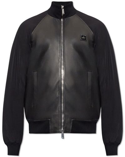 DSquared² Leather Bomber Jacket, - Black