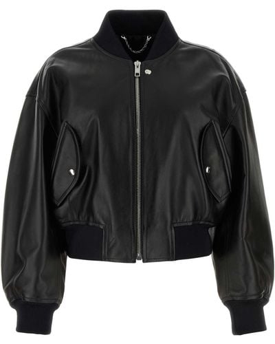 Gucci Leather Bomber Jacket - Black