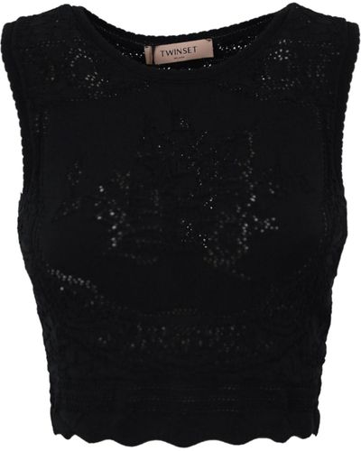 Twin Set Crochet Cropped Top - Black