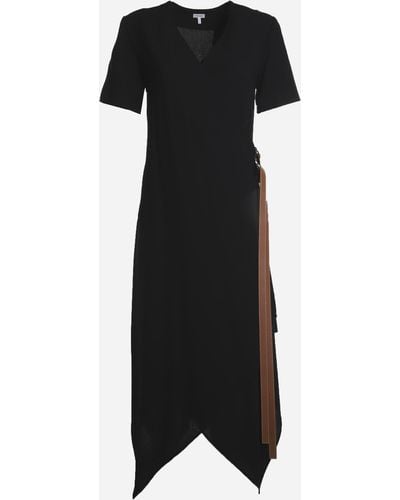 Loewe Wrap Midi Dress In Wool With Leather Belt - Women - Black