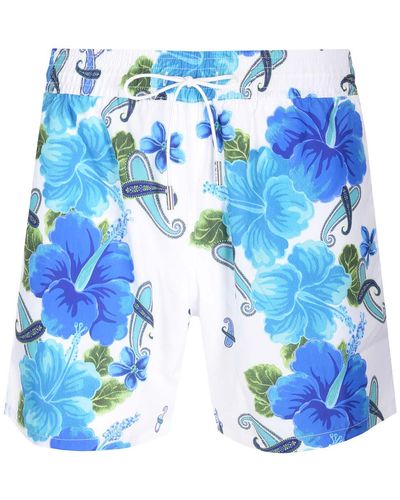 Etro Allover Floral Print Drawstring Swim Shorts - Blue