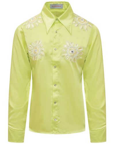 Bluemarble Shirt With Embroidery - Yellow