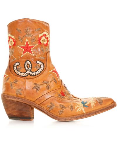 Fauzian Jeunesse Texan Model Ankle Boot With Embroidery - Orange