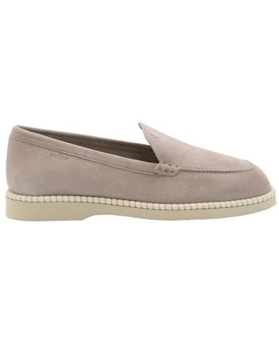 Hogan Round Toe Loafers - Natural