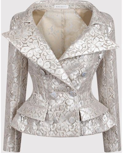 Nina Ricci Guipure Lace Peplum Blazer - White