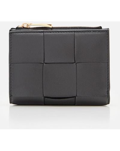 Bottega Veneta Small Bi-Fold Leather Zip Wallet - Gray