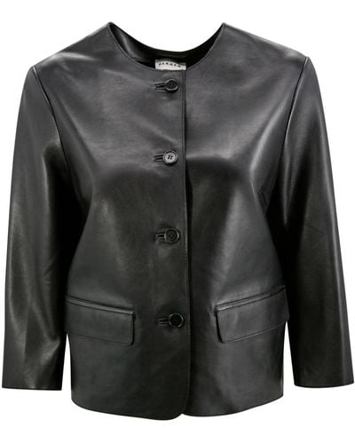 P.A.R.O.S.H. Cropped Button-Up Leather Jacket - Black