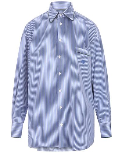 Etro Striped Over Shirt With Logo And Contrast Piping - Blue