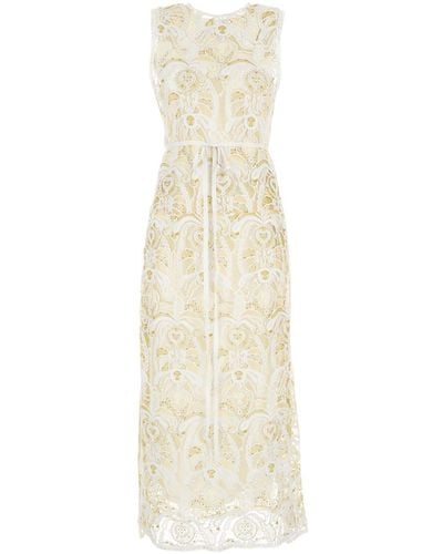 Fabiana Filippi Embrodery Pattern Long Dress - White