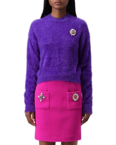 Moschino Floral-appliqué Crewneck Brushed Sweater - Purple
