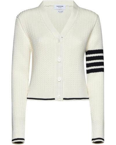 Thom Browne Cable-knit 4-bar Wool Cropped Cardigan - White