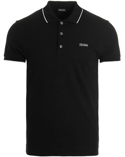 Zegna Embroidered Logo Polo Shirt - Black