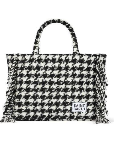 Mc2 Saint Barth Vanity Blanket Shoulder Bag With Pied-De-Poule Print - Black
