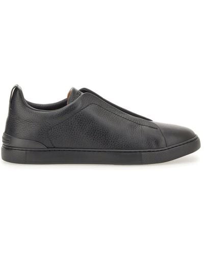 ZEGNA Low Top Sneaker With Triple Stitch - Gray