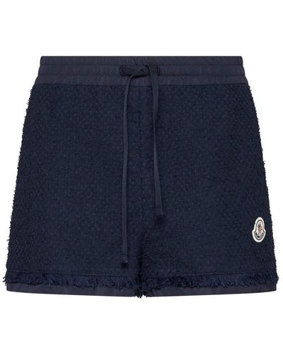 Moncler Logo Patch Tweed Shorts - Blue