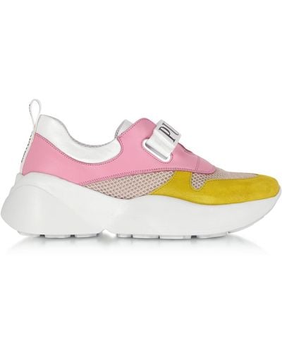 Emilio Pucci & Lime Green Leather And Nylon Sneakers - Pink