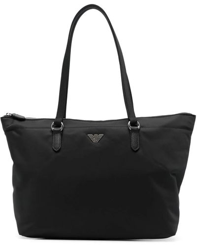 Emporio Armani Logo-Plaque Tote Bag - Black