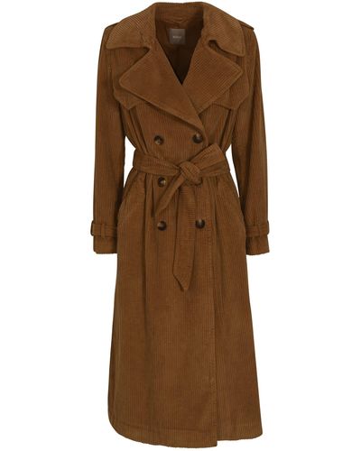 Kiltie Ribbed Double-Breasted Trench - Brown