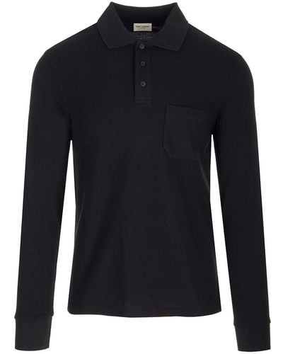 Saint Laurent Black Polo Shirt In Cotton Pique