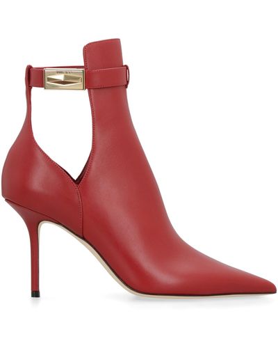 Jimmy Choo Nell 85mm Leather Ankle Boots - Red