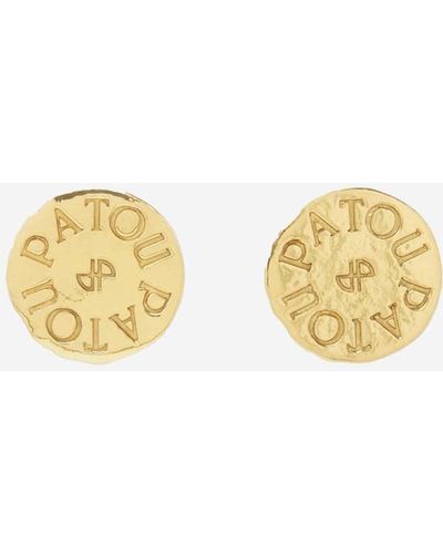 Patou Brass Earrings With Engraved Logo - Metallic