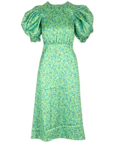 ROTATE BIRGER CHRISTENSEN Midi Dress With Puff Sleeves - Green
