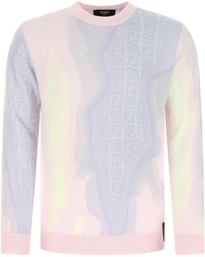 Fendi Embroidered Cotton Blend Sweater - Pink