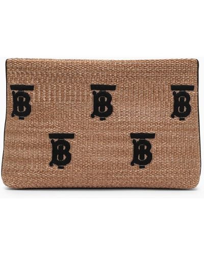Burberry Beige Raffia Envelope With Monogram - Brown