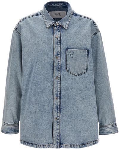 Ami Paris Denim Overshirt Shirt, Blouse - Blue