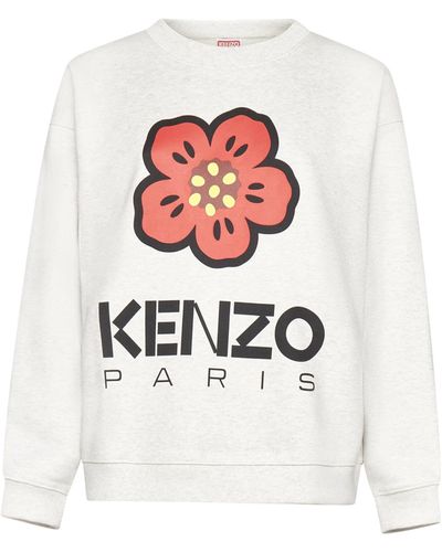 KENZO Flower And Logo Cotton Sweatshirt - White
