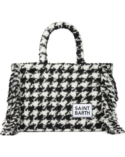 Mc2 Saint Barth Colette Blanket Handbag With Pied De Poule Print - Black