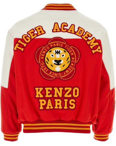 KENZO Two-Tone Wool Blend Padded Bomber Jacket - Red