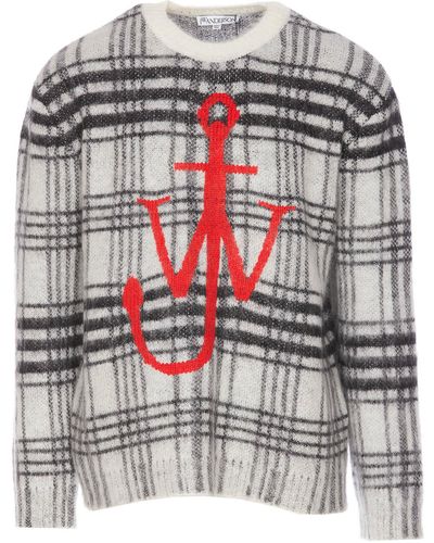JW Anderson Logo Embroidery Check Sweater Sweater, Cardigans - Gray