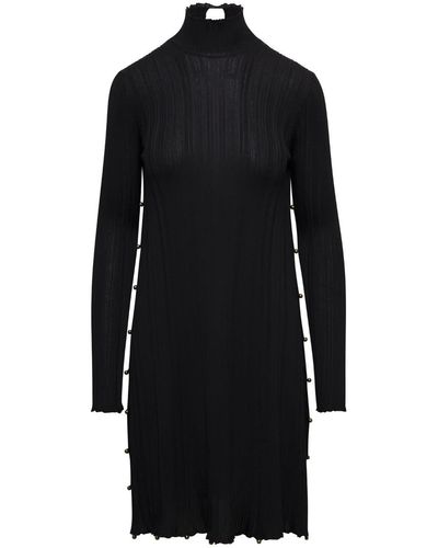 Bottega Veneta Embellished Ribbed-knit Turtleneck Mini Dress - Black