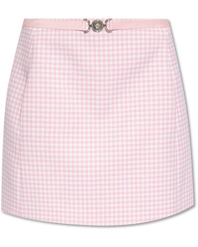 Versace Medusa Biggie Gingham-Checked High-Waist Mini Skirt - Pink