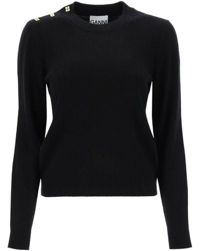 Ganni Sweater With Butterfly Buttons - Black