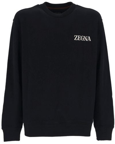Zegna Logo Prrinted Crewneck Sweatshirt - Black